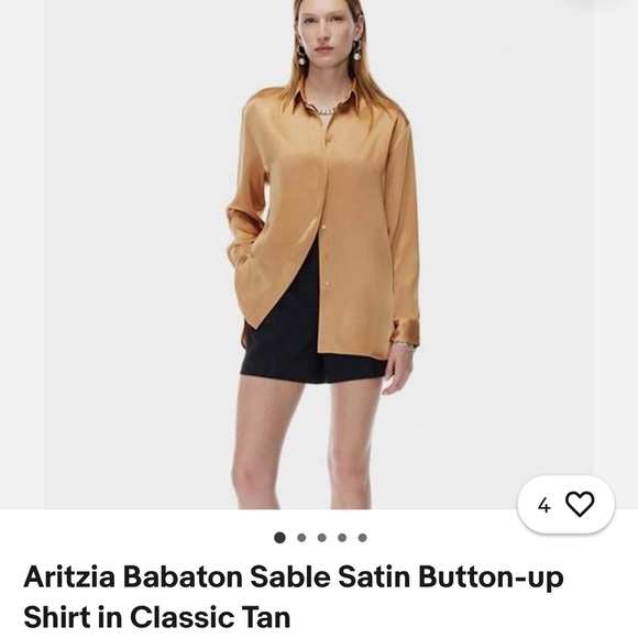 Aritzia Babaton Satin Button-up Shirt in Classic Tan - Picture 1 of 3